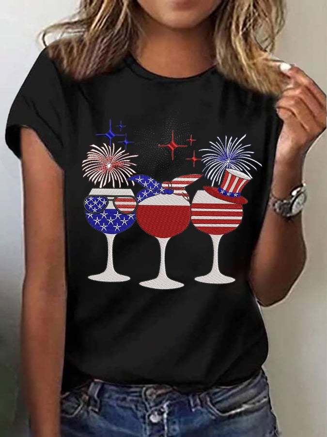 Women's Happy 4th Of July Wine Glass Casual Tee