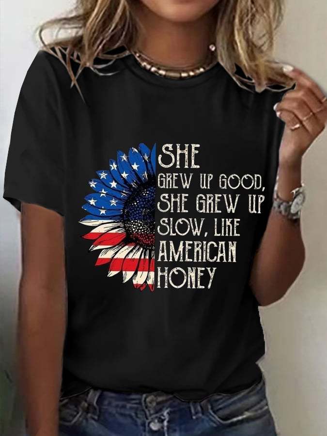 Women's Flag Sunflower Print Casual T-Shirt
