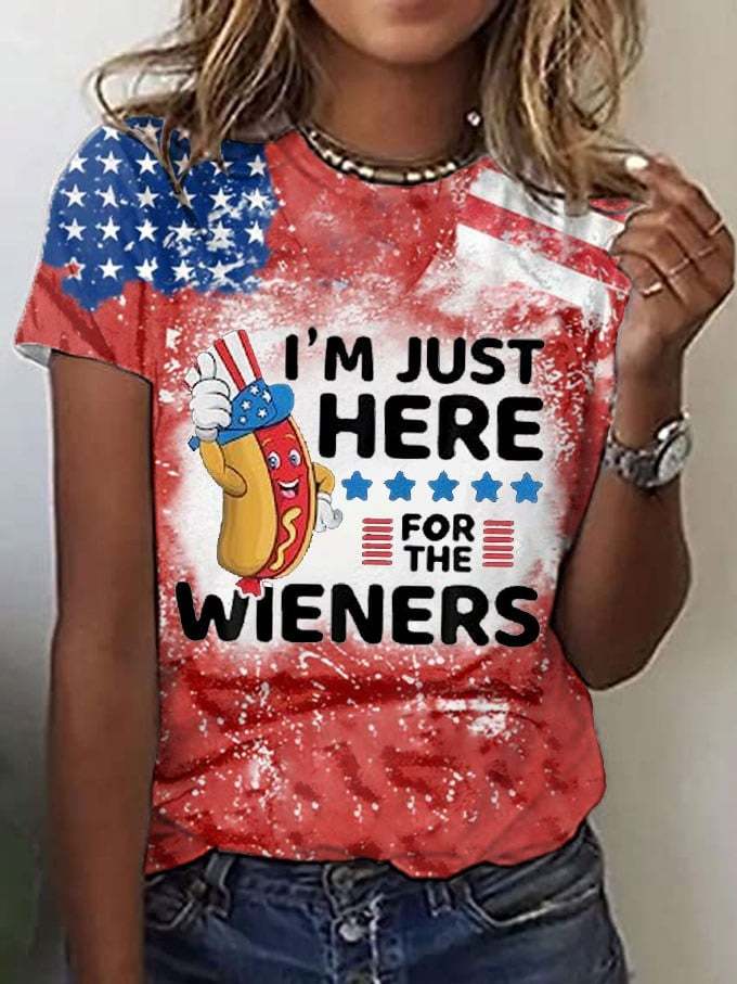 Women's Independence Day I'm Just Here For The Winners Flag Print T-Shirt