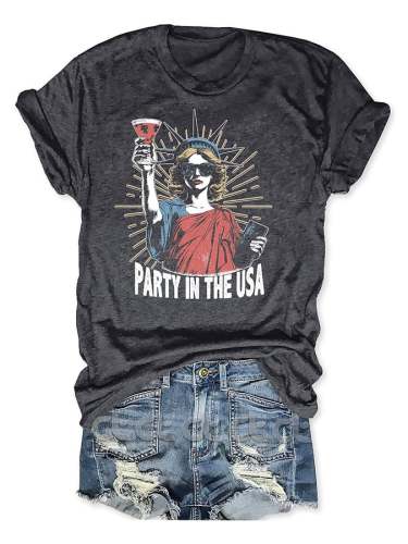 Women's Party In The USA  Print Round Neck T-shirt