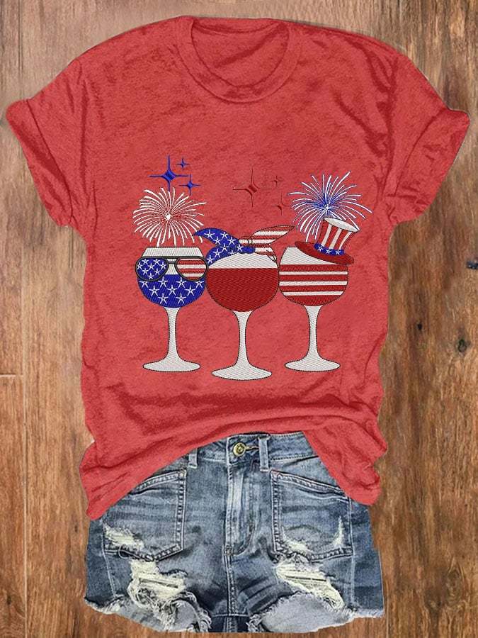 Women's Happy 4th Of July Wine Glass Casual Tee