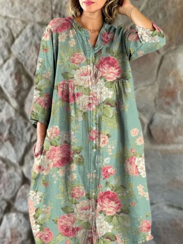 Women's Vintage Floral Art Print Casual Flowy Dress