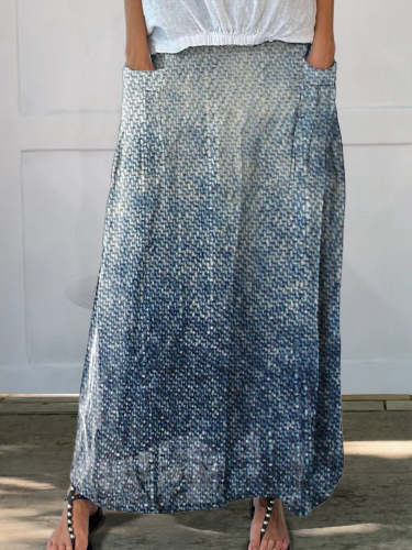 Women's Gradient Color Denim Texture Casual Print Linen Pocket Skirt