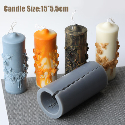 3D Carved Flower Cylindrical Candle Mould for Diy Handmade Aromatherapy Candle Mold Art Home Decoration