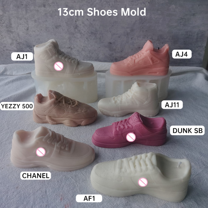 J144 New Handmade Decoration Gift Candle Making 13cm Small Size 3D High Top Sneakers Mould 6 Shapes Shoes Silicone Candle Mold