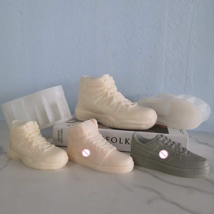 J144 New Handmade Decoration Gift Candle Making 13cm Small Size 3D High Top Sneakers Mould 6 Shapes Shoes Silicone Candle Mold