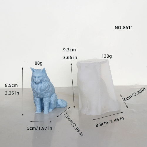 Maine Cat Candle Silicone Mold Animal Decoration Gypsum Aromatherapy Sitting Big Tail Cat Mold