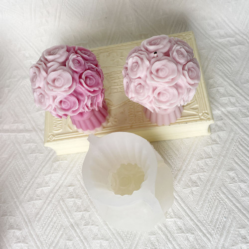Love holding flower bouquet, rose bouquet, silicone mold, three-dimensional aromatherapy candle, plaster with hand gift, Valentine's Day ornament mold