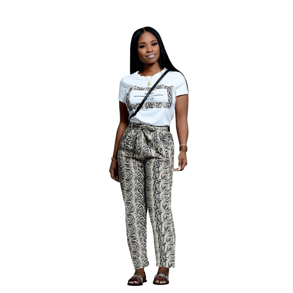snake print trouser suit