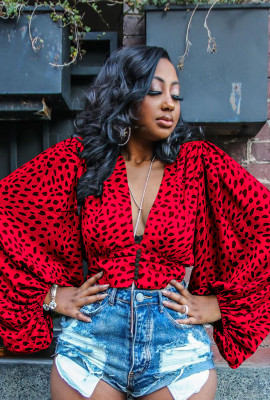 Red Leopard Batwing Sleeve Loose Woman Top
