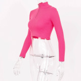 Solid Colors Zipper Long-sleeved Tops