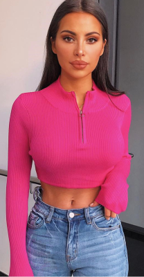 Solid Colors Zipper Long-sleeved Tops