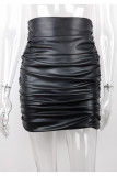 Black PU High Waist Woman Skirt