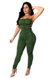 Low-cut Sexy Bandage Pleated Solid Color Jumpsuit