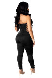 Low-cut Sexy Bandage Pleated Solid Color Jumpsuit