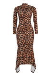High Collar High-low Hem Long Sleeve Dress