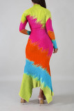 High Collar High-low Hem Long Sleeve Dress
