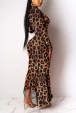 High Collar High-low Hem Long Sleeve Dress