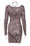 Cut-out Front Halter Long Sleeve Bodycon Dress