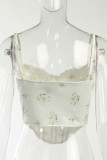 Floral Print Fishbone Design Low Cut Tank Top
