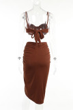 Strapless Crop Top Twist Sexy Skirt Two Pieces Set