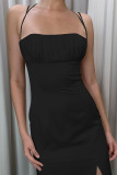 Black Split  Low Cut Slip Dress