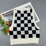 Checker V-neck Crop Vest Tank Top