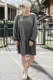 Plus Size Buttoned Long Sleeve Tiered Dress