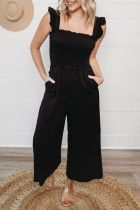 Smocked Pocketed Ruffled Sleeveless Wide Leg Jumpsuit