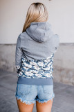 Gray Floral Splicing Cowl Neck Hoodie
