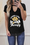 Camping and Dogs are my Therapy Graphic Tees for Women UNISHE Wholesale Short Sleeve T shirts Top