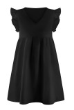 Plain V Neck Ruffles Pockets T Shirt Dress