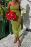 Bandeau One Shoulder Fishtail Bodycon Dress