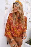 Buttons Tie Knot Long Sleeve Floral Print Shirt