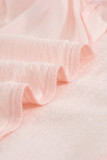Pink Lace Splicing Ruffled Short Sleeve T-shirt