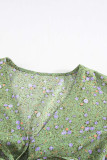 Geen Floral Print Tie Knot Ruffled Short Sleeve Mini Dress
