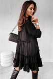 Black V Neck Frilled Tiered Flowy Mini Dress