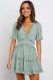 Green Floral Print V Neck Ruffle Backless Mini Dress