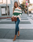 Striped Color Block Halter Criss Cross Back Sweaters