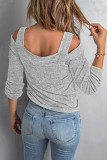 Grey Cold Shoulder Hollow-out Bust Knit Top