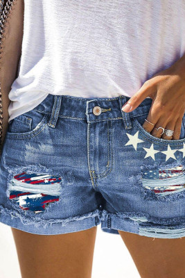 American Flag Ripped Rolled Hem Denim Shorts Unishe Wholesale