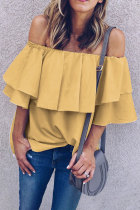 Yellow Soft Breeze Frilling Off-shoulder Top