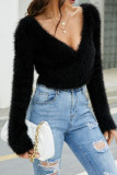 Wrap V Neck Hairy Short Sweaters