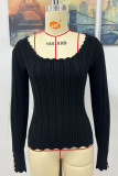 Button Sleeves Square Neck Knit Sweaters