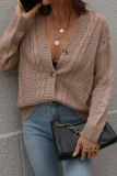 Open Front Button Cable Knit Cardigan