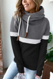 Black Drawstring Cowl Neck Colorblock Hoodie