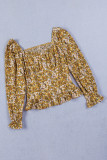 Yellow Square Neck Smocked Floral Top