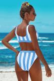 Sky Blue Athletic Striped Tank High Waist Bikini