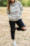 Aztec Print Half Zip High Neck Plus Size Hoodie with Pocket