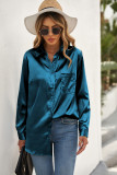 Green Satin Button Shirt with Pocket
